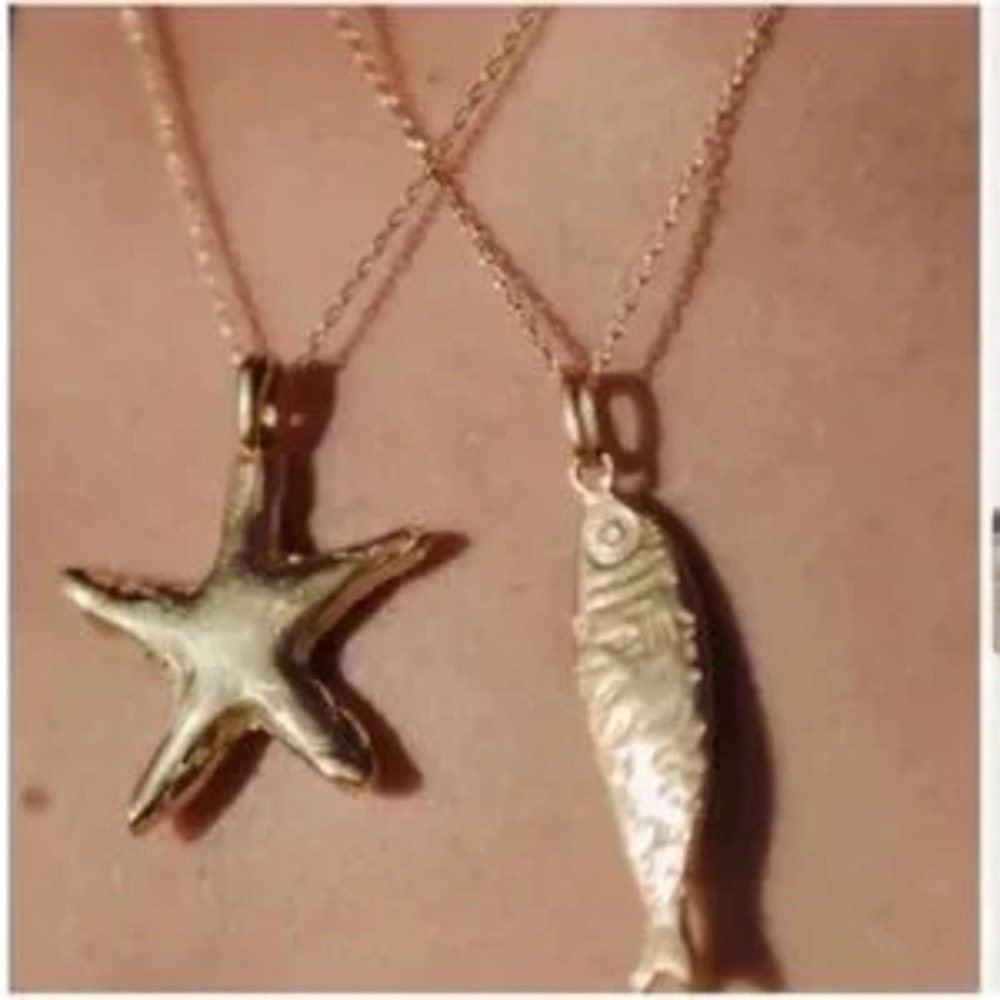 New! 14K Gold Plated Fish Sardine Charm Necklace NWOT Gift Minimalist - Picture 2 of 2